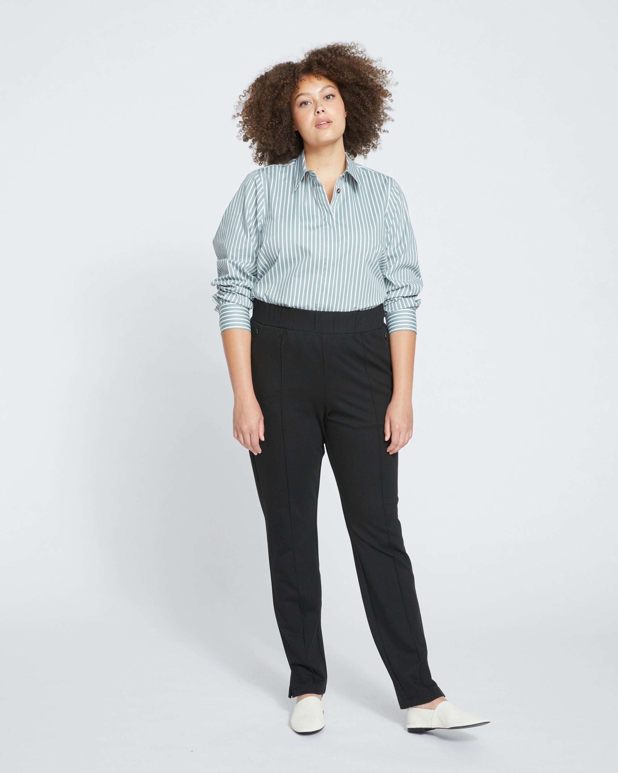 Skinny Pintuck Ponte Pants 32 Inch - Black