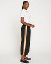 Stephanie Wide Leg Stripe Ponte Pants 27 Inch - Black with Ochre/White Stripe