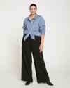 Stephanie Wide Leg Stripe Ponte Pants 33 Inch - Black with Black Stripe
