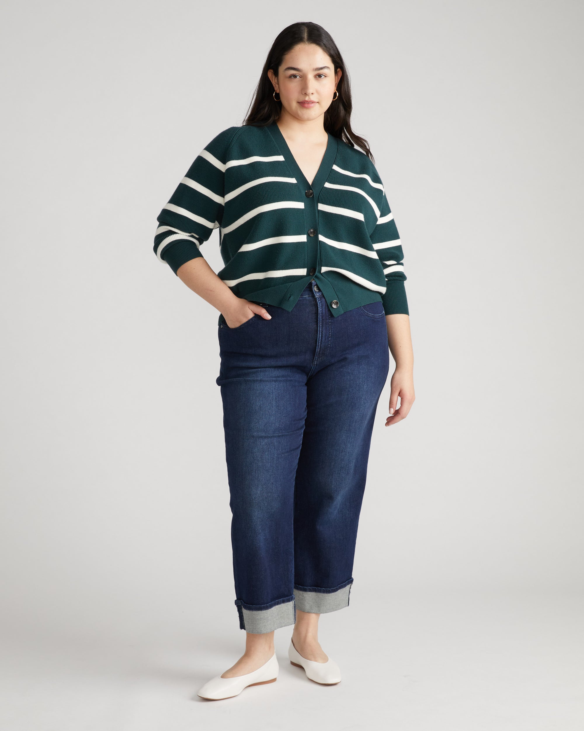 Stevie High Rise Cuffed Straight Leg Jeans - Washed Outback Blue Selvedge