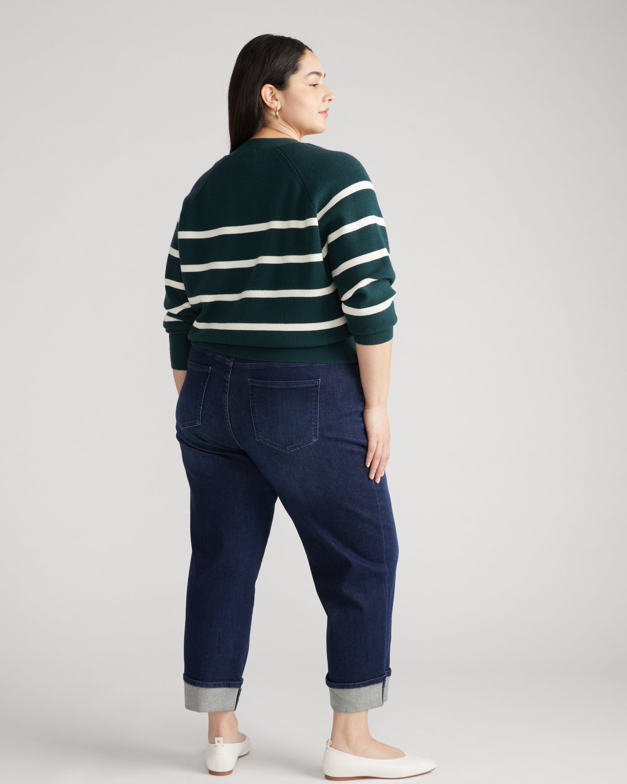 Stevie High Rise Cuffed Straight Leg Jeans - Washed Outback Blue Selvedge