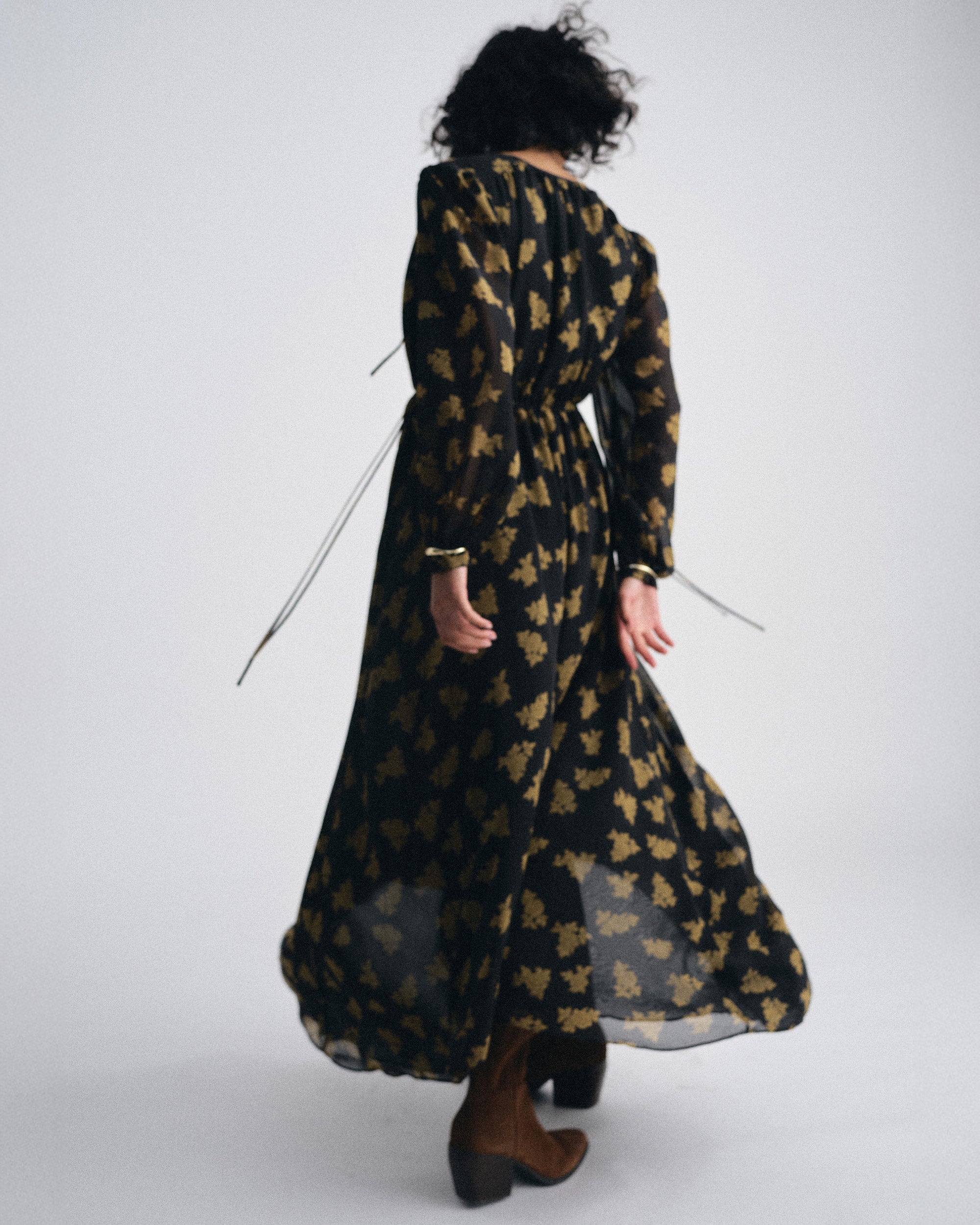 Karina Chiffon Dress - Gold Heirloom Print