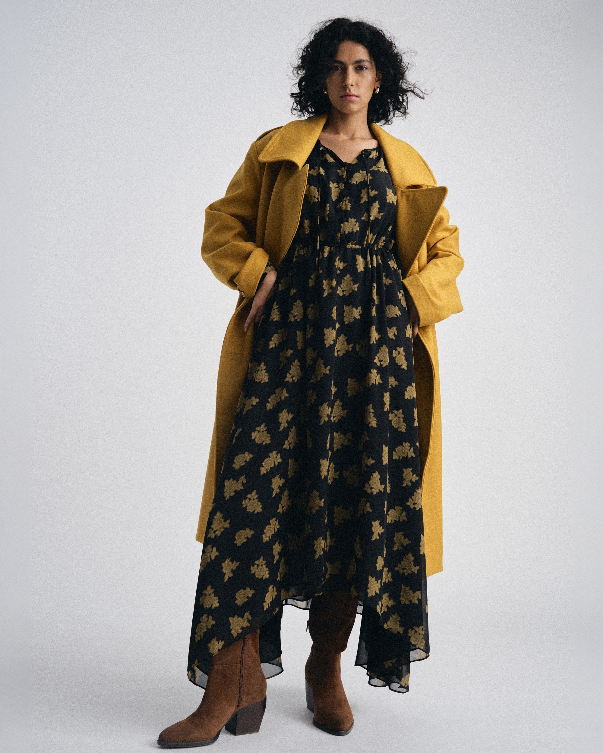 Karina Chiffon Dress - Gold Heirloom Print