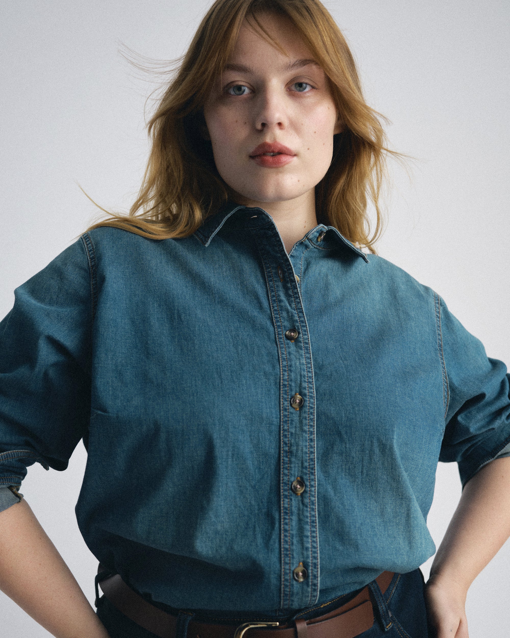 Minimalist Stretch Cotton Chambray Shirt - Union City Blue