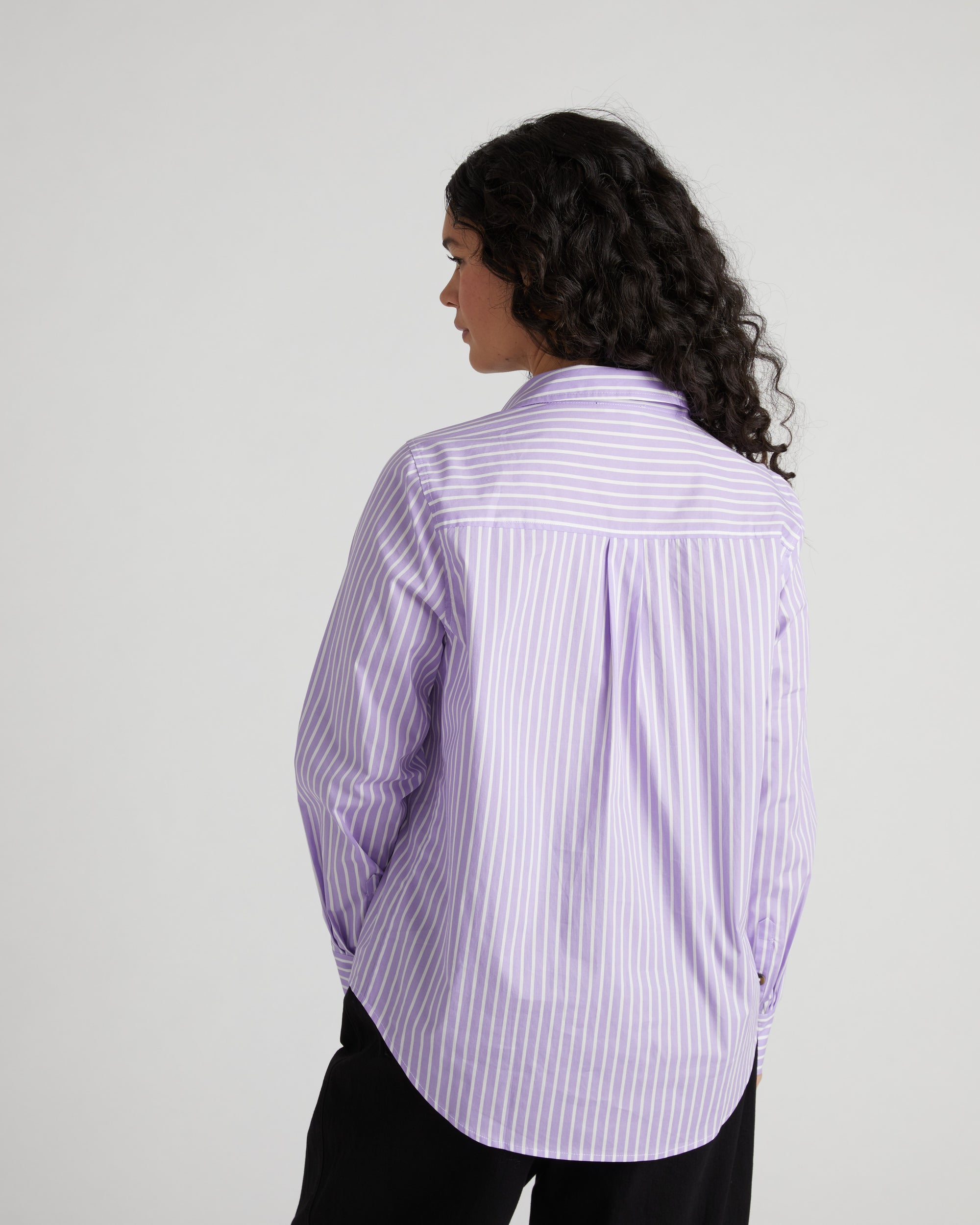Elbe Popover Stretch Poplin Shirt Classic Fit - Lavender/White Stripe