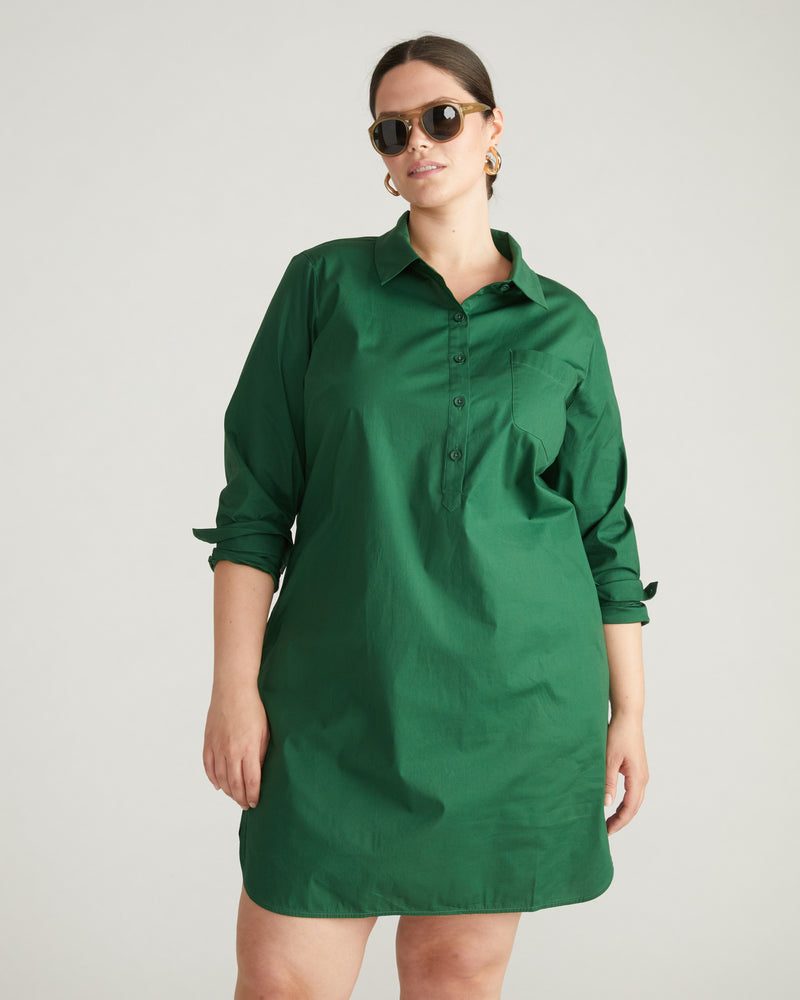 Stretch Poplin Rubicon Shirtdress - Kelly Green