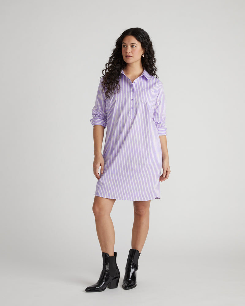 Stretch Poplin Rubicon Shirtdress - Lavender/White Stripe