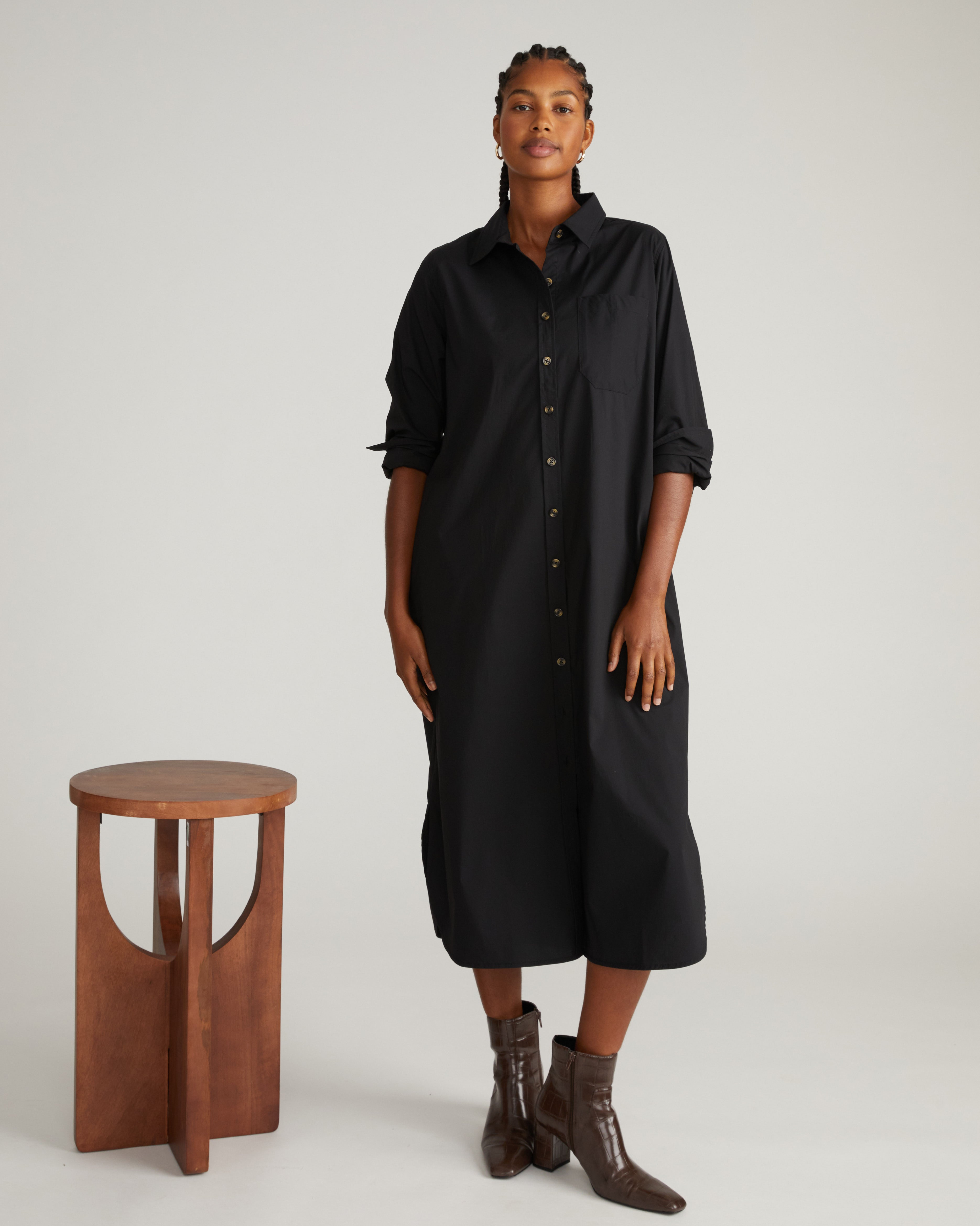 Universal Standard Women's Odeon Long Sleeve Stretch Poplin Midi Shirtdress - Black - Casual dresses Universal Standard Women's Odeon Long Sleeve Stretch Poplin Midi Shirtdress - Black - Casual dresses