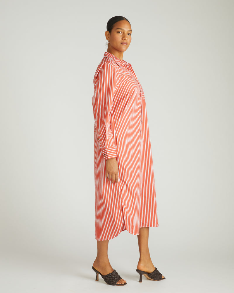 Odeon Stretch Poplin Shirtdress - Coral Reef/White Stripe