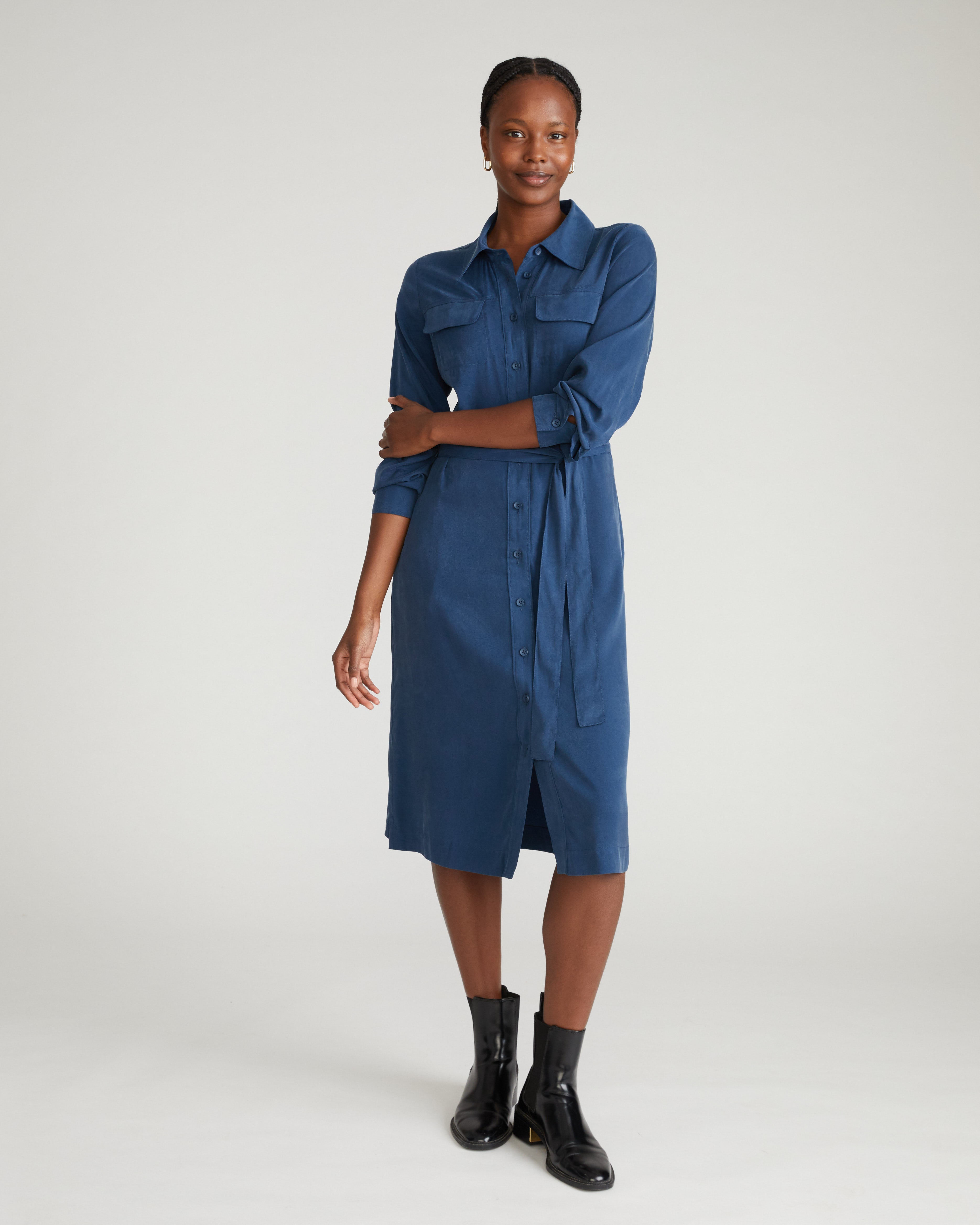 white christmas dresses Savannah Denim Shirt Dress Black Denim / M