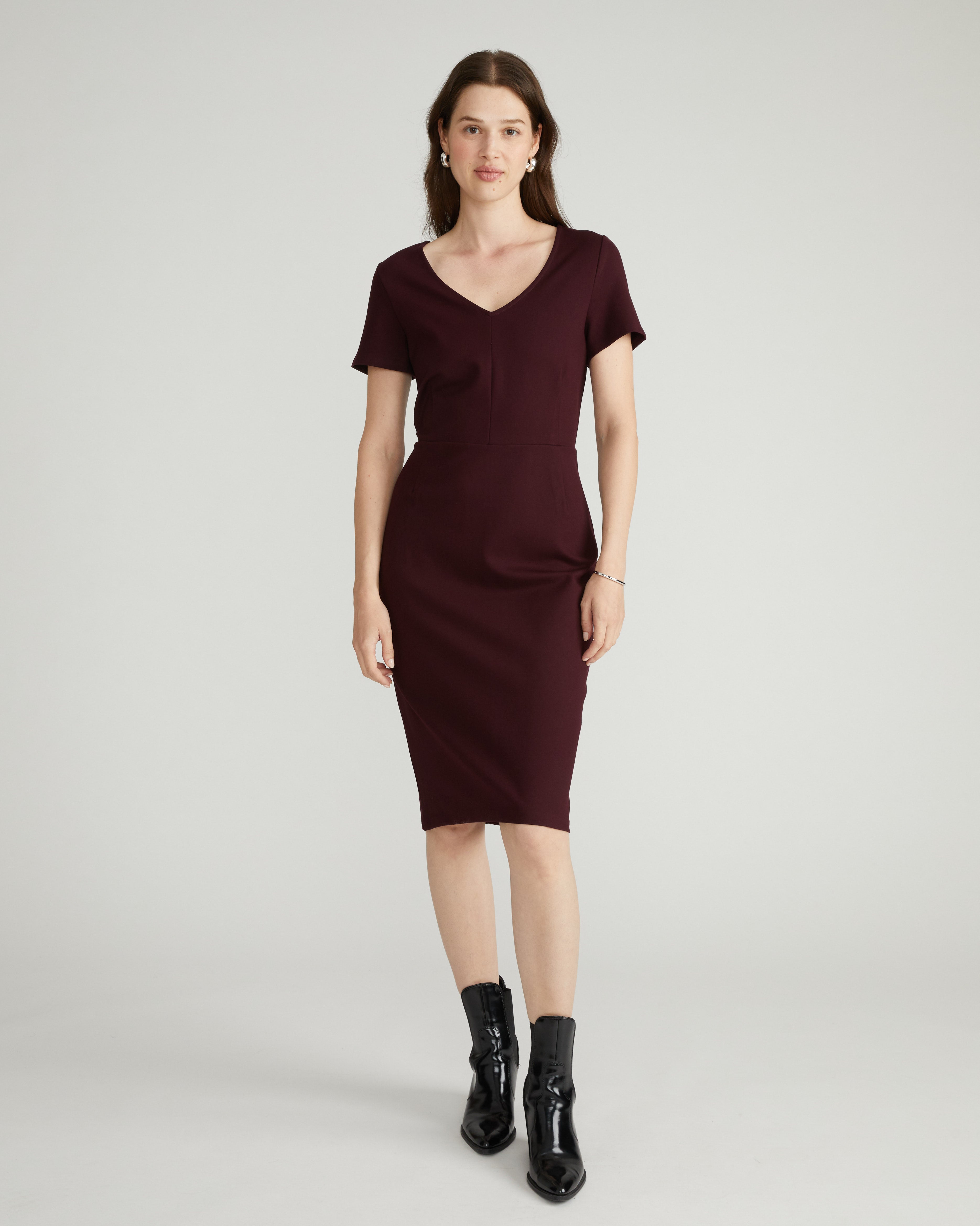 Universal Standard Women's Executive V Neck Ponte Dress - Black cherry Universal Standard Women's Executive V Neck Ponte Dress - Black cherry