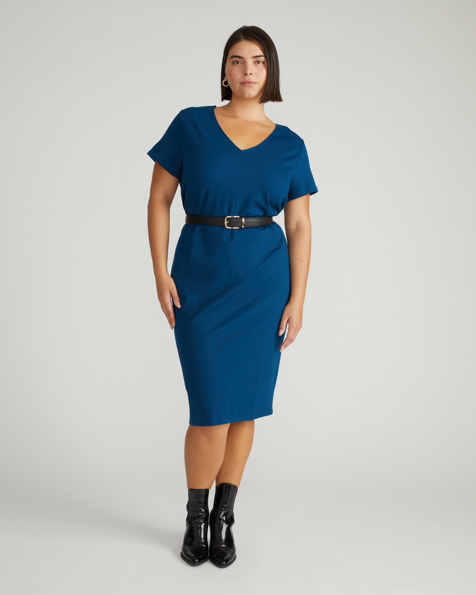 Executive V Neck Ponte Dress - Deep Teal