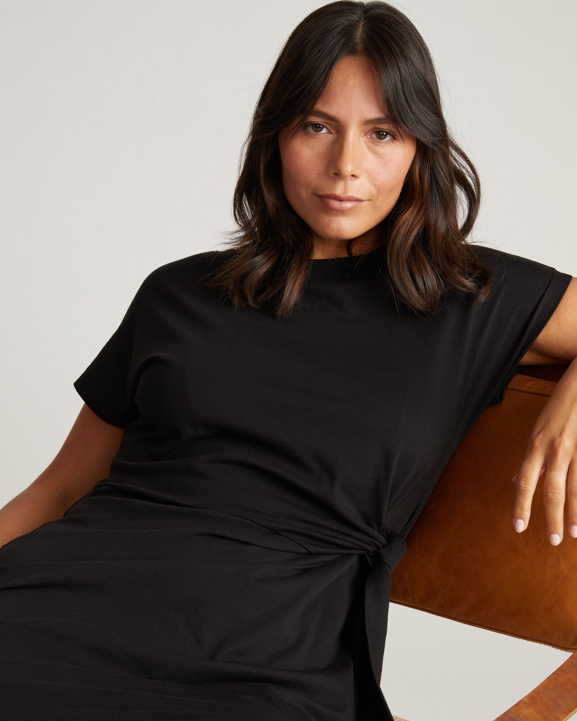 Crescent Breton Stripe Knot Dress - Solid Black