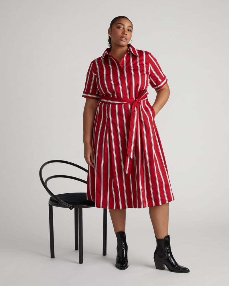 City Poplin Shirtdress - Red/Black/White Stripe