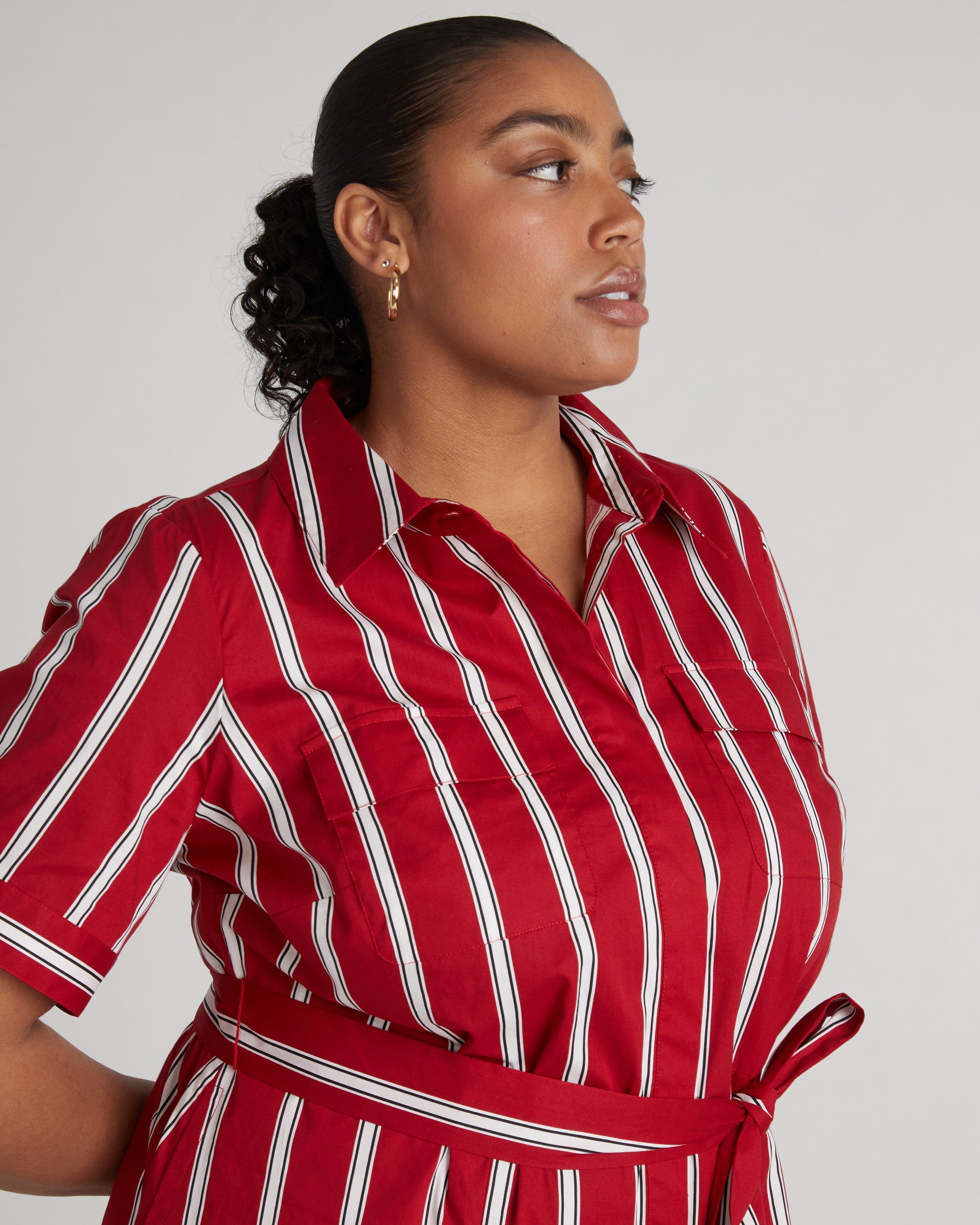 City Poplin Shirtdress - Red/Black/White Stripe