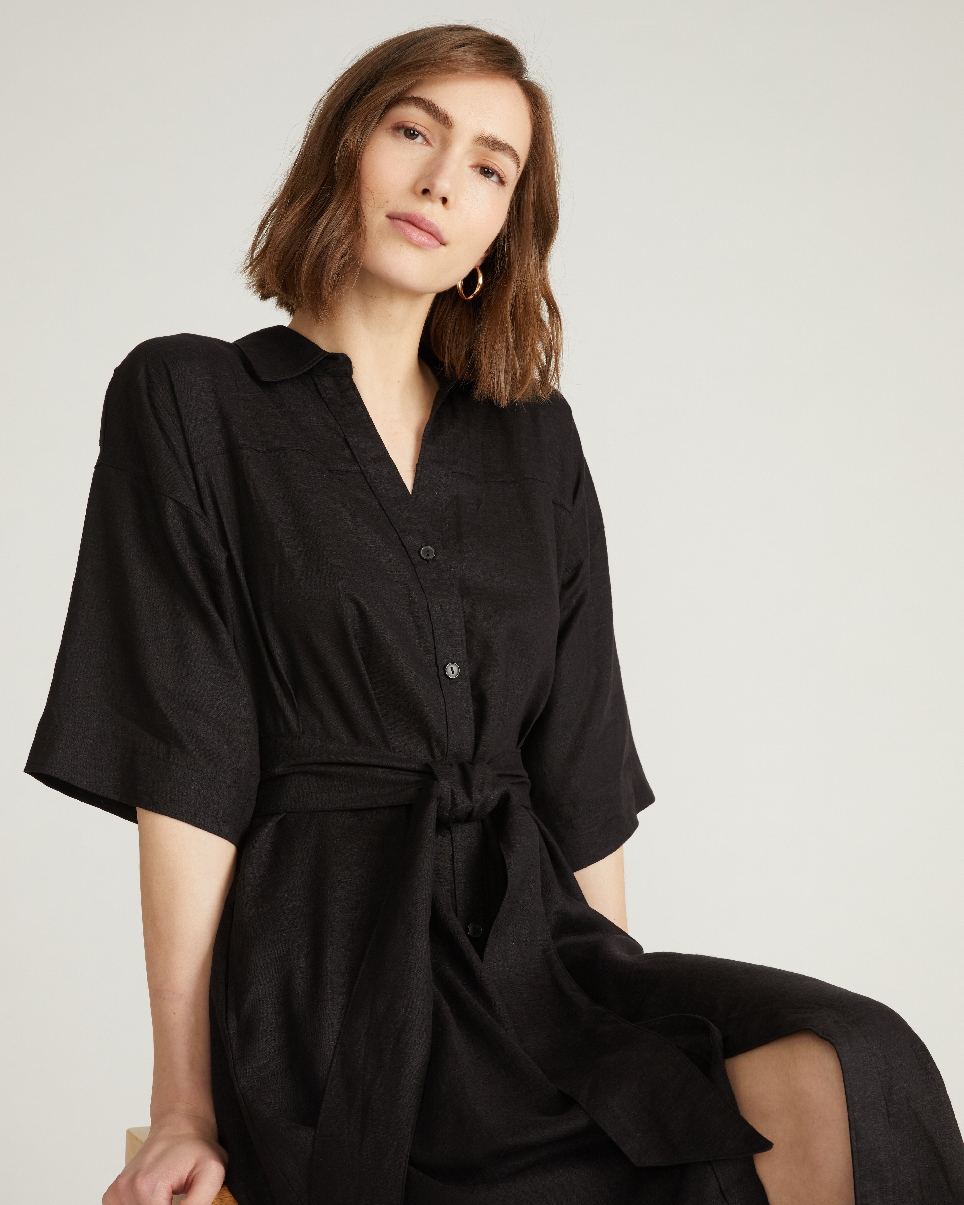Plaza Linen Shirtdress - Black – Universal Standard
