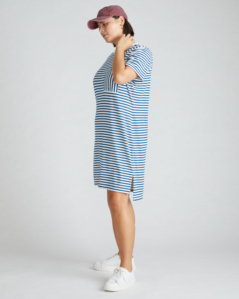 Garcon Tee Dress - Linen White/Glassy Blue Stripe