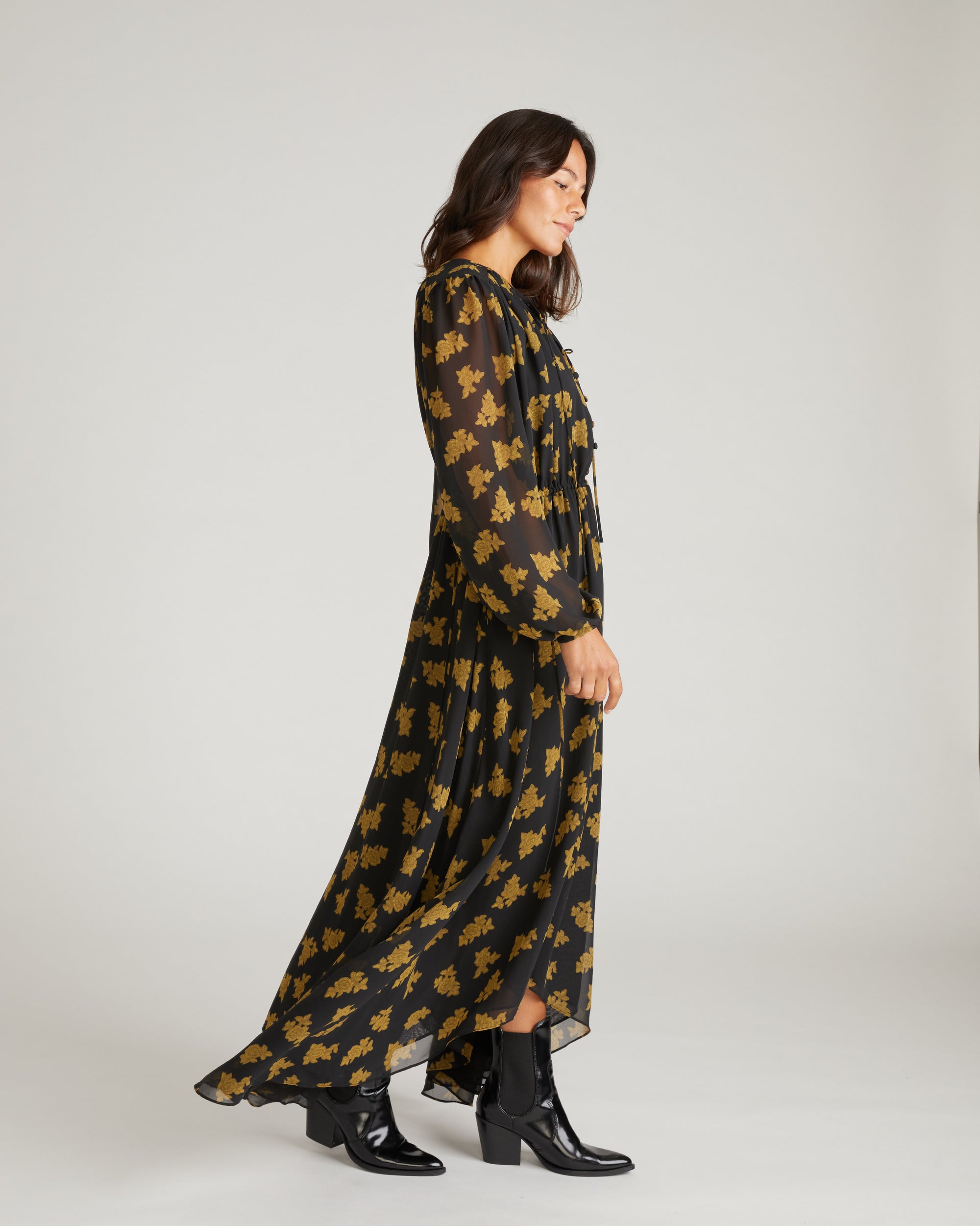 Karina Chiffon Dress - Gold Heirloom Print