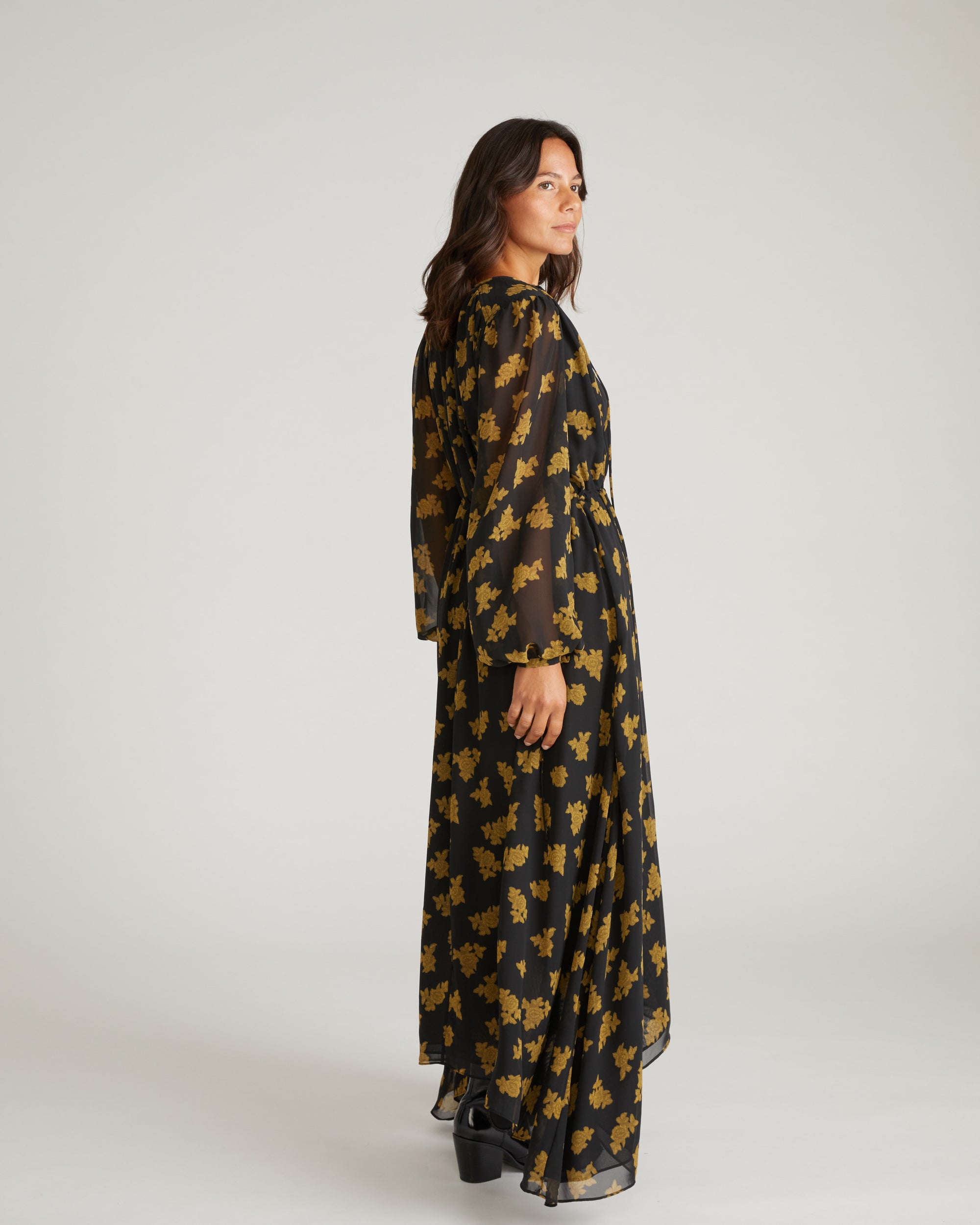 Karina Chiffon Dress - Gold Heirloom Print