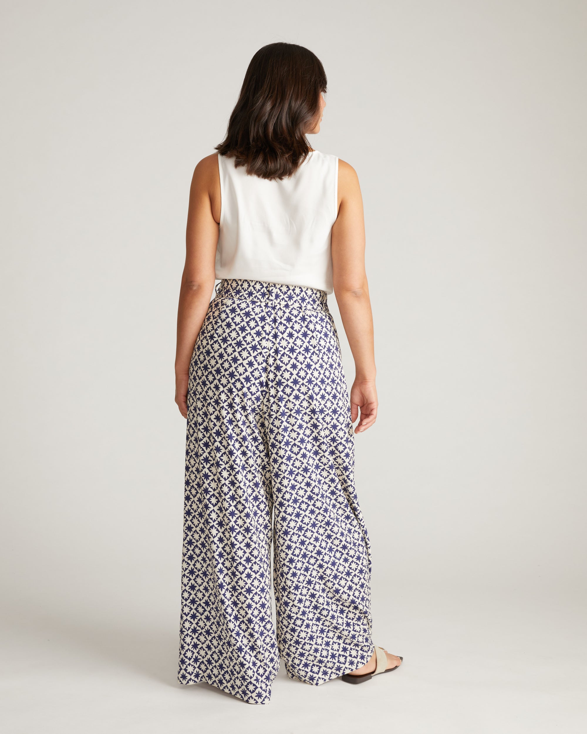 Cooling Cupro Wide Leg Pant - Navy Hacienda Print
