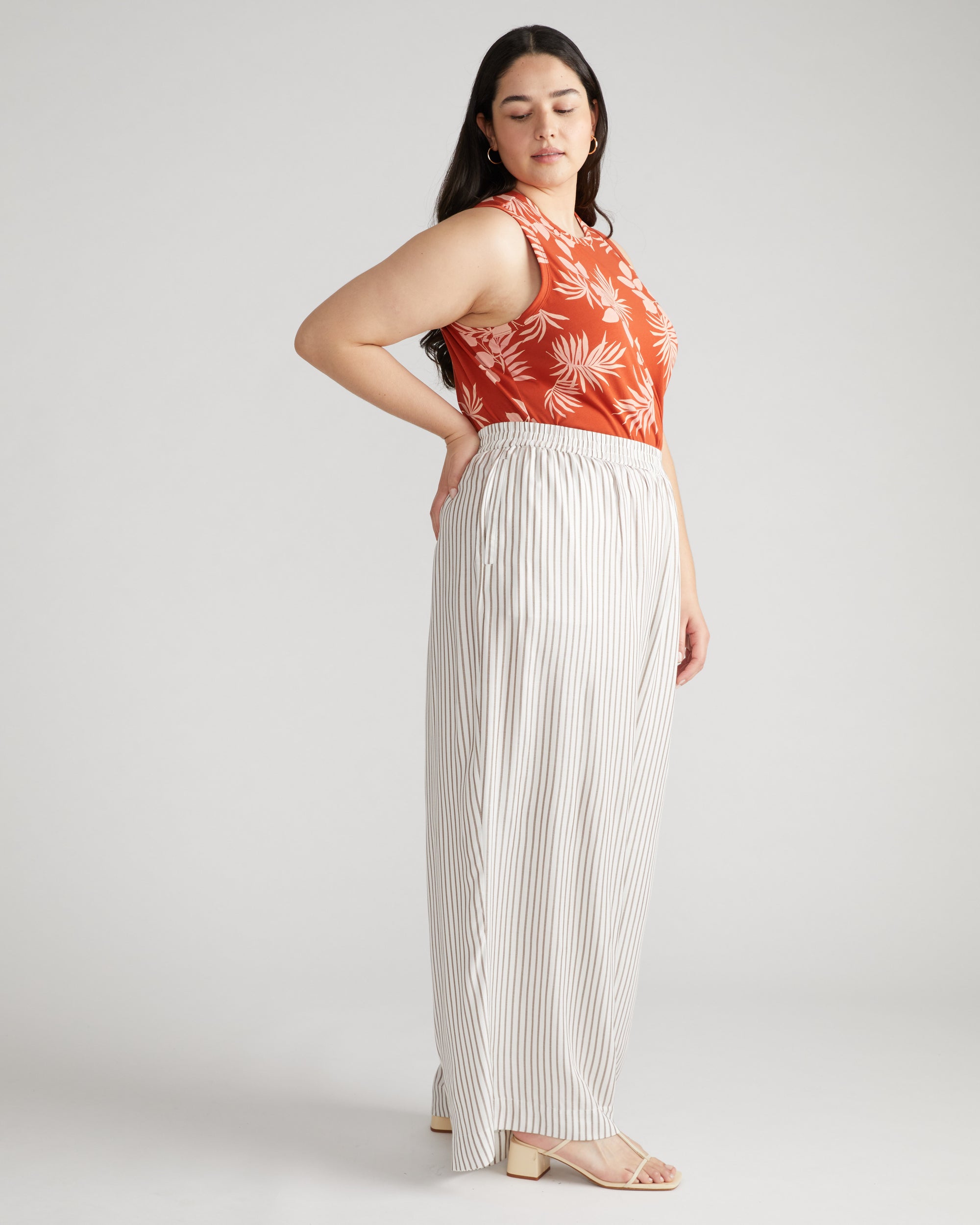 Verbena Voile Pants - White/Beige Stripe