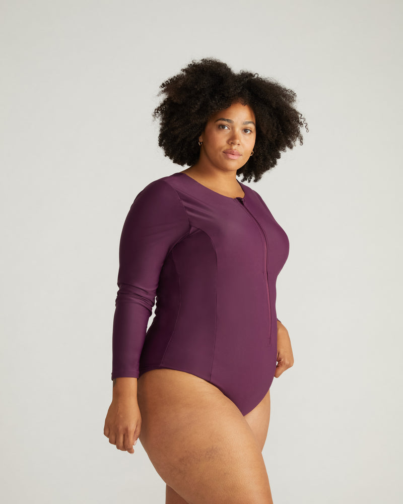 The Surf Long Sleeve Swimsuit - Deep Pansy