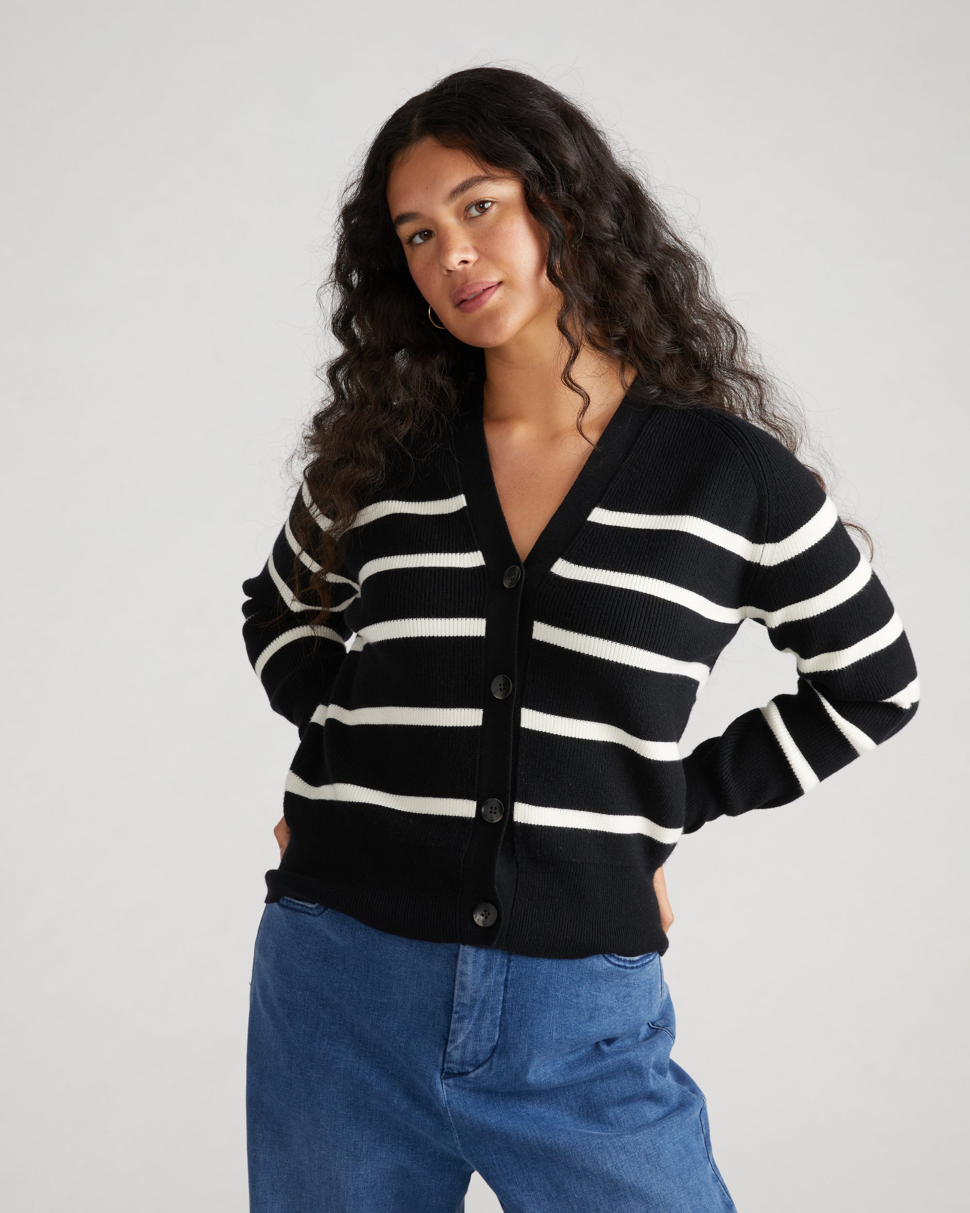 Better-Than-Wool Cardigan - Black/Cream Stripe