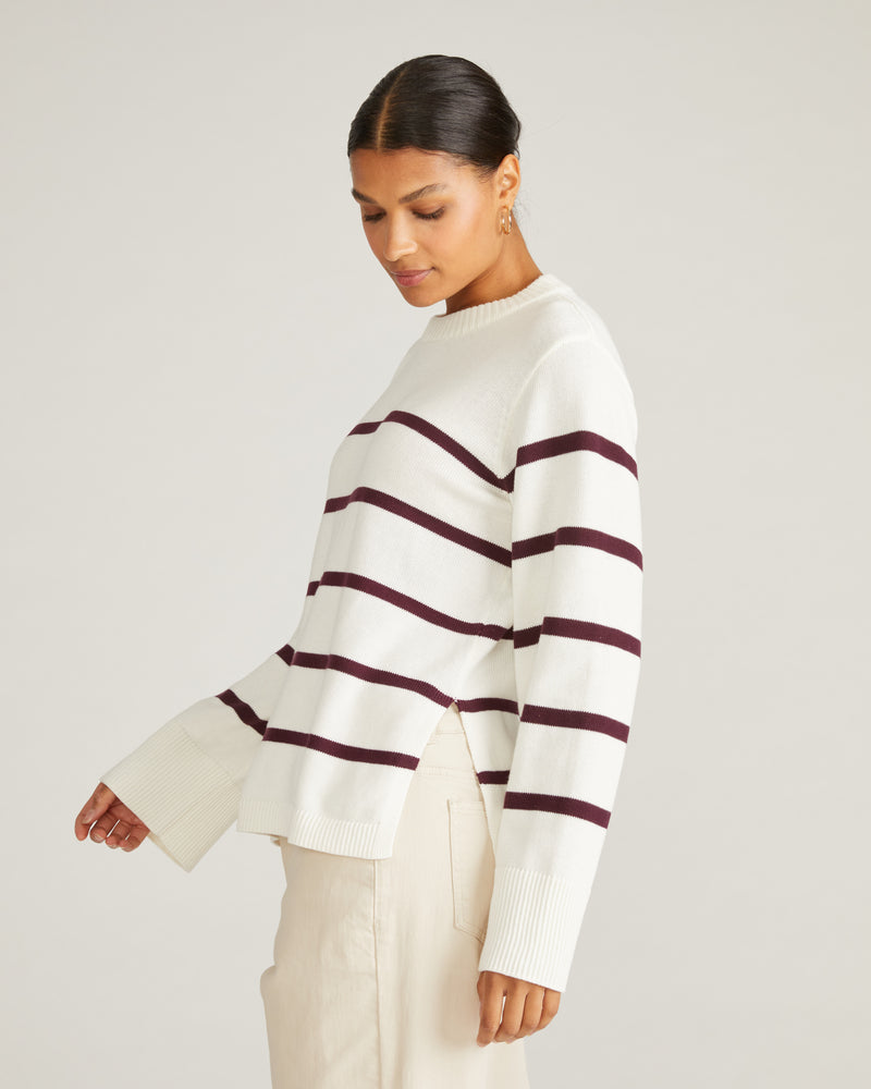 Bardot Wide Sleeve Cotton Sweater - Cream/Acai Stripe