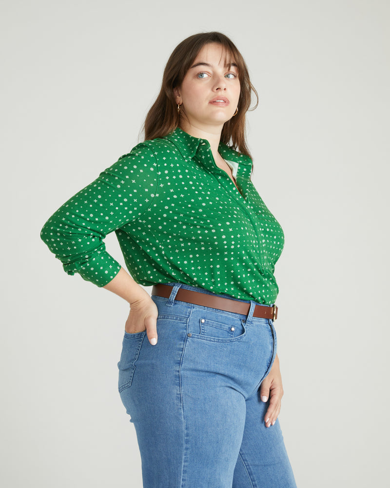 Elbe Popover Liquid Jersey Shirt Classic Fit - Galactic Print in Green