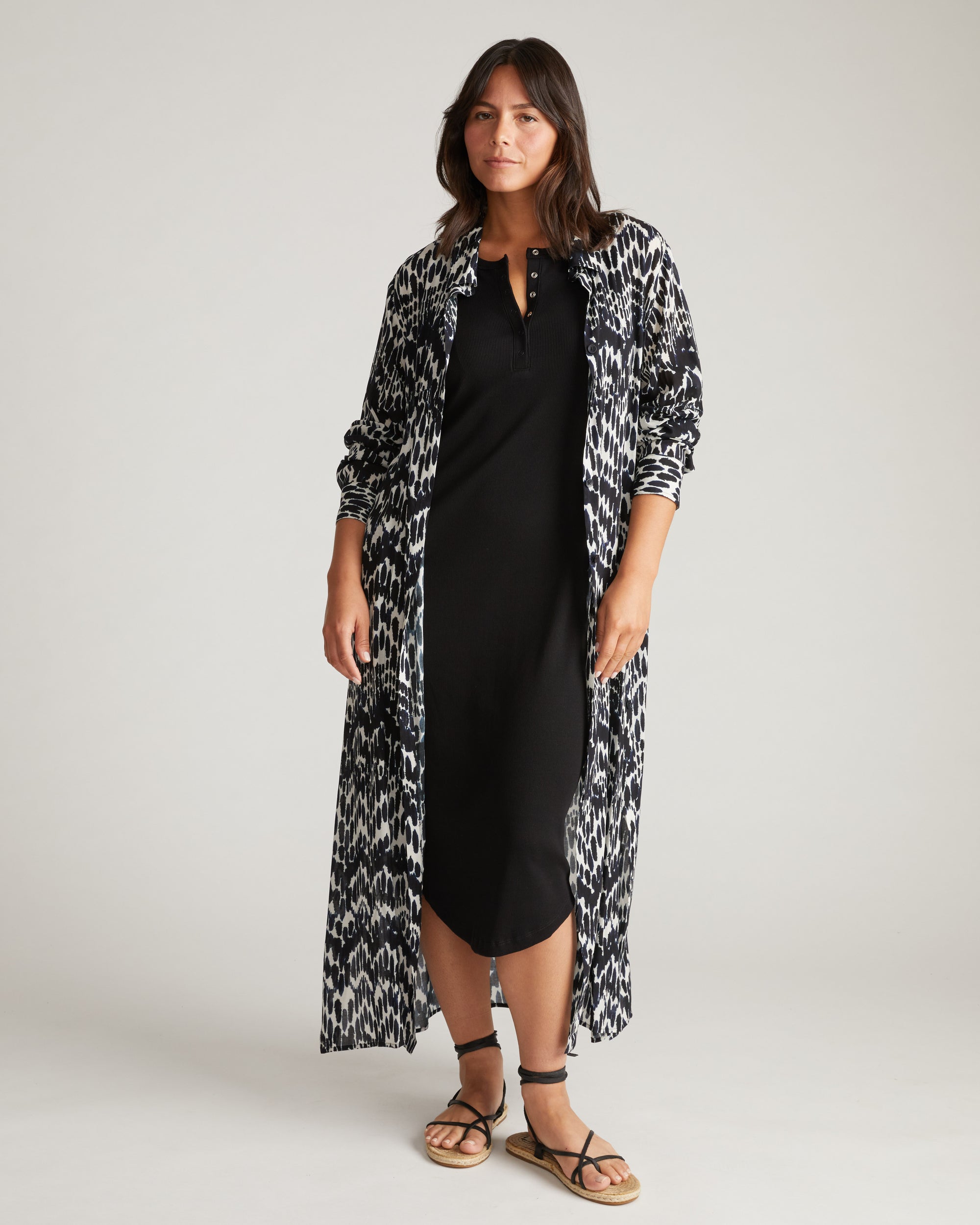 Nailah Button Down Tunic - Indigo Waterfall Print