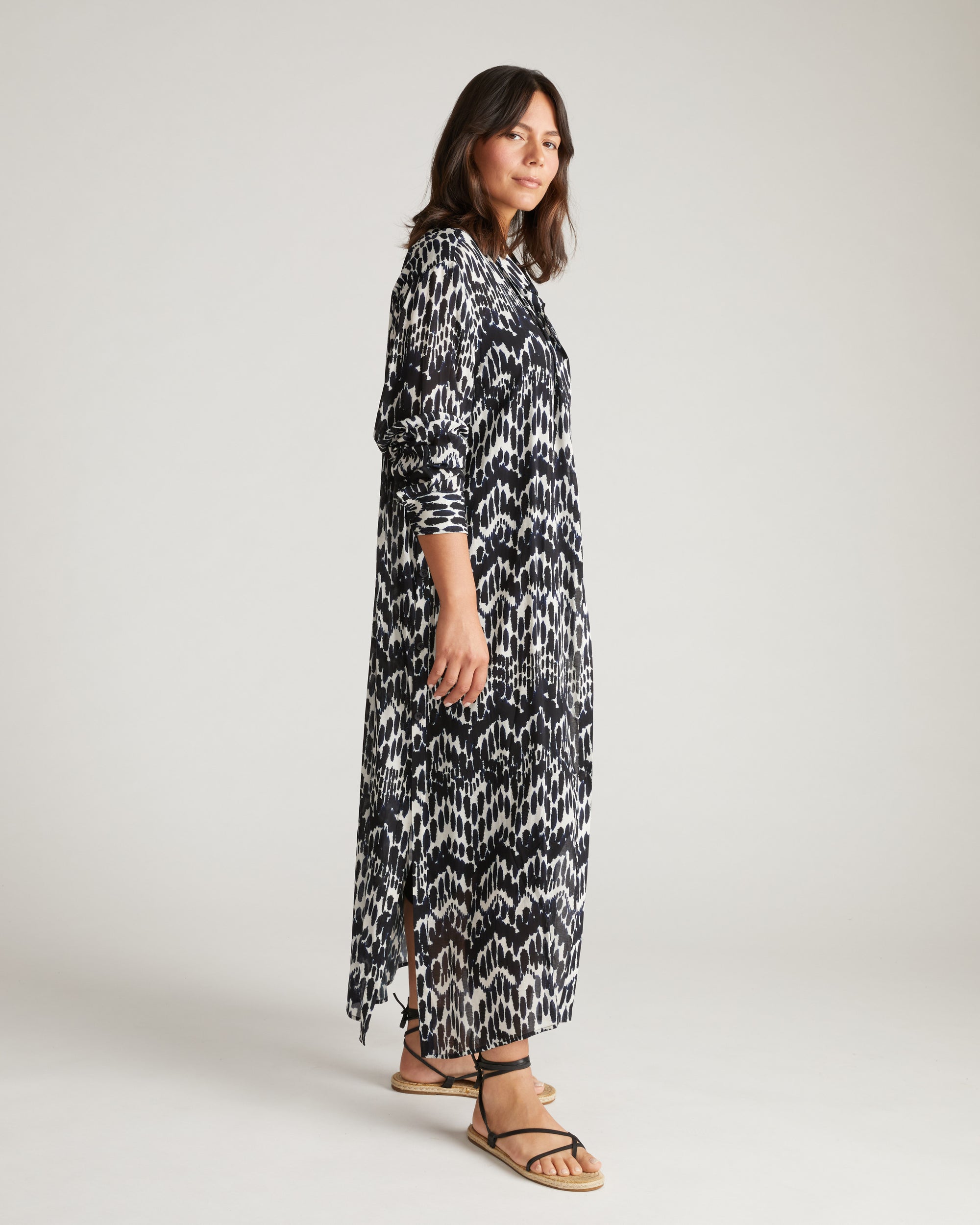 Nailah Button Down Tunic - Indigo Waterfall Print