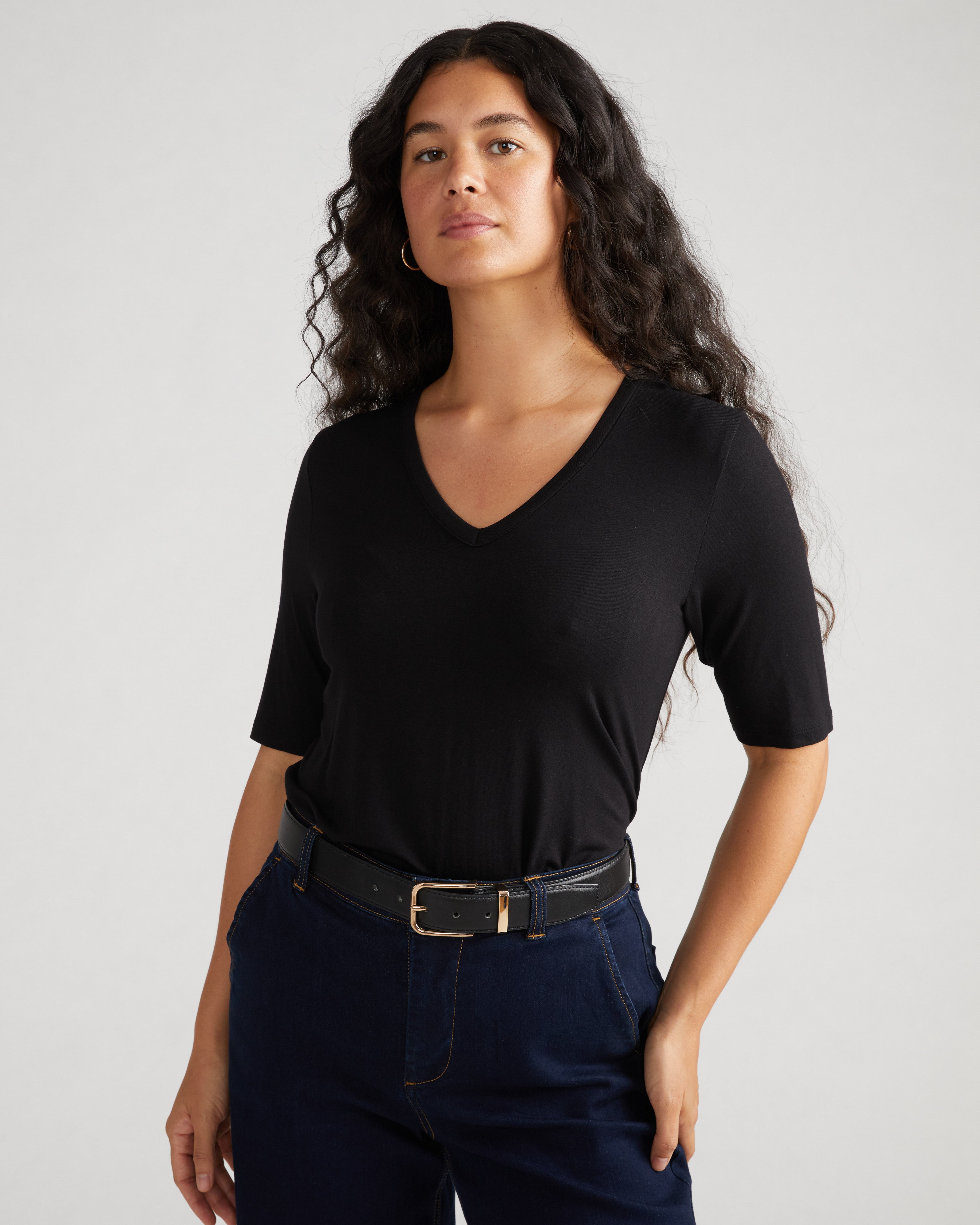 Lily Liquid Jersey V-Neck Stovepipe Tee - Black