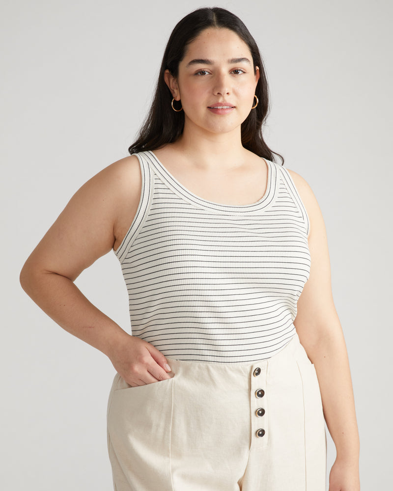 Roitfeld Ribbed Tank - Black Microstripe