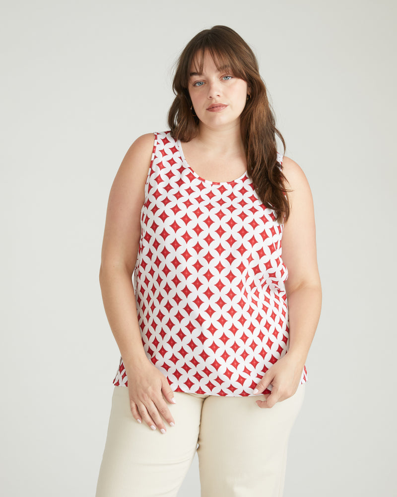 Cooling Stretch Cupro Tank - Morningstar Print in Red