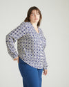 Cooling Stretch Cupro Button-Down Blouse - Navy Hacienda Print
