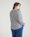 Cooling Stretch Cupro Button-Down Blouse - Navy Hacienda Print