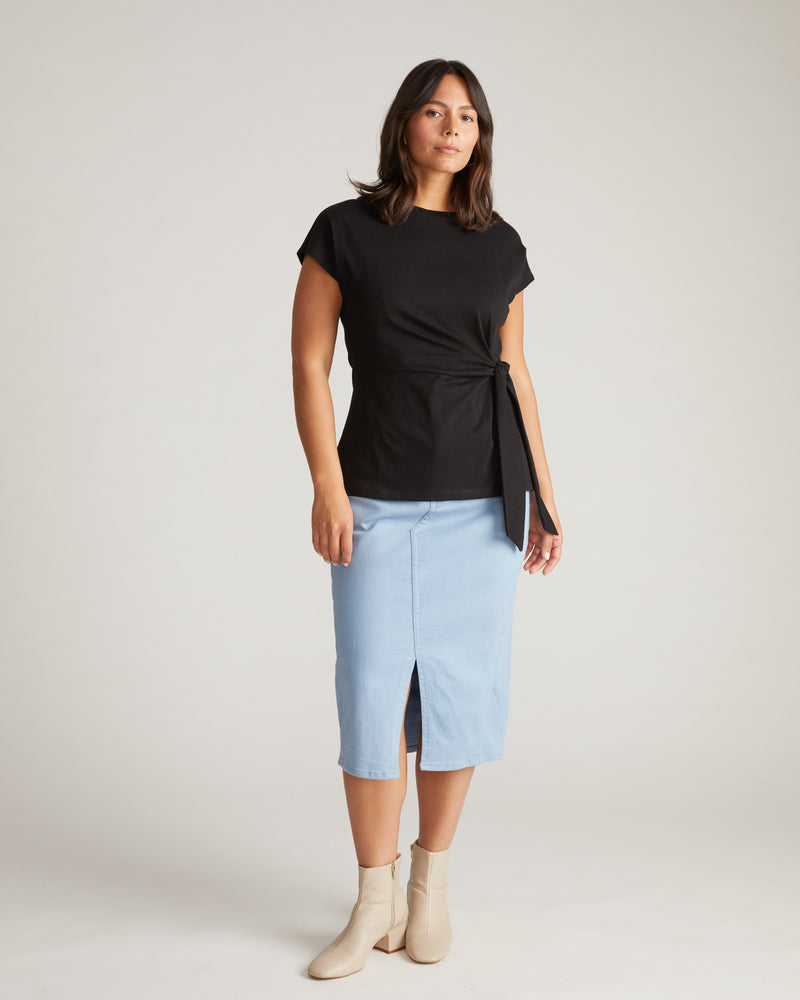 Crescent Breton Stripe Knot Tee - Solid Black