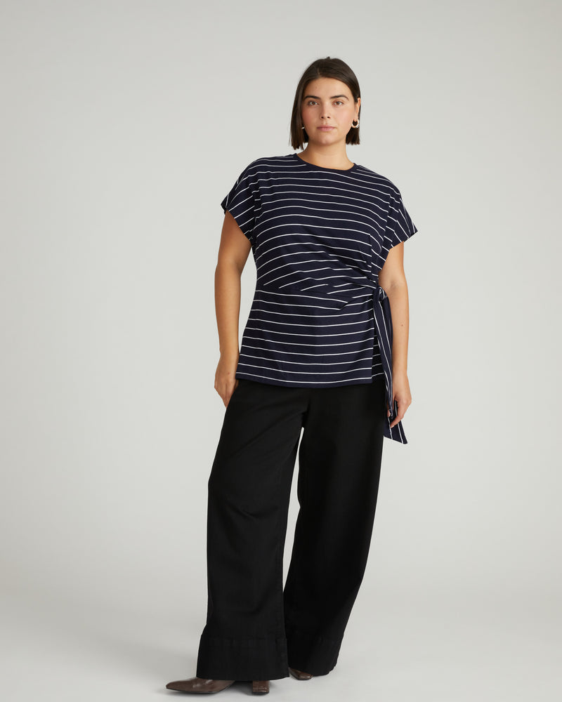 Crescent Breton Stripe Knot Tee - Navy Pinstripe