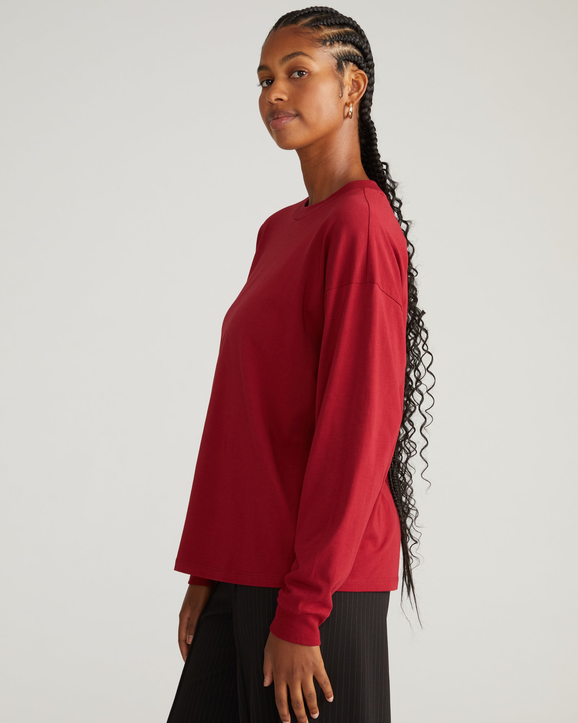 Long Sleeve Relaxed Tee - Garnet