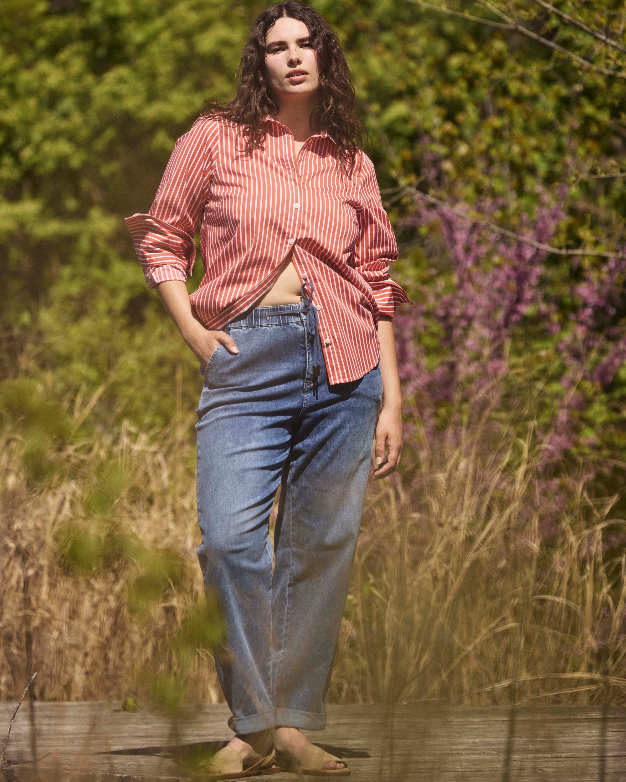 ComfortDenim Drawstring Jeans - Western Blue Wash