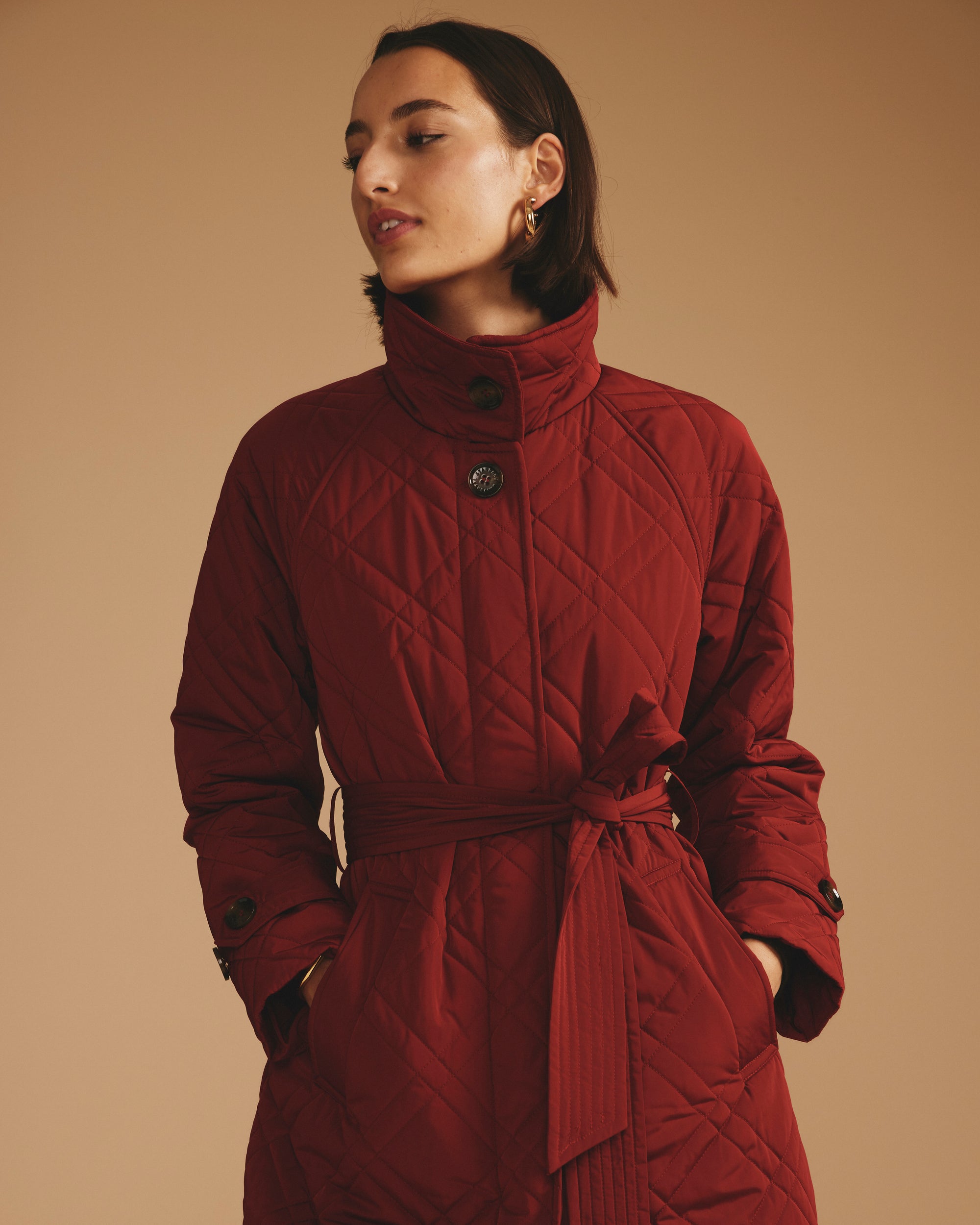 Nehra Quilted Coat - Autumnal Red