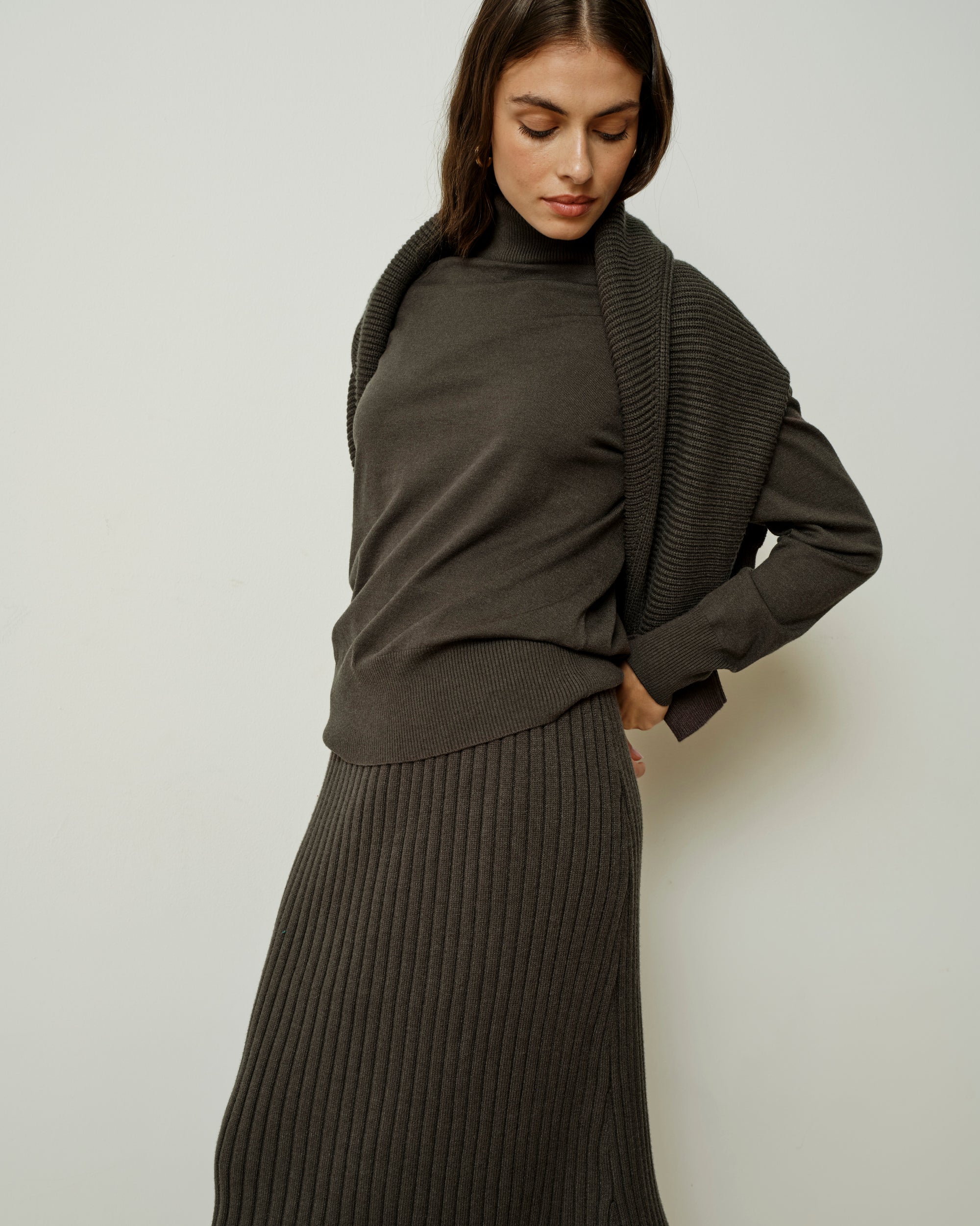 Renee Savvy Fine Knit Raglan Turtleneck - Graphite