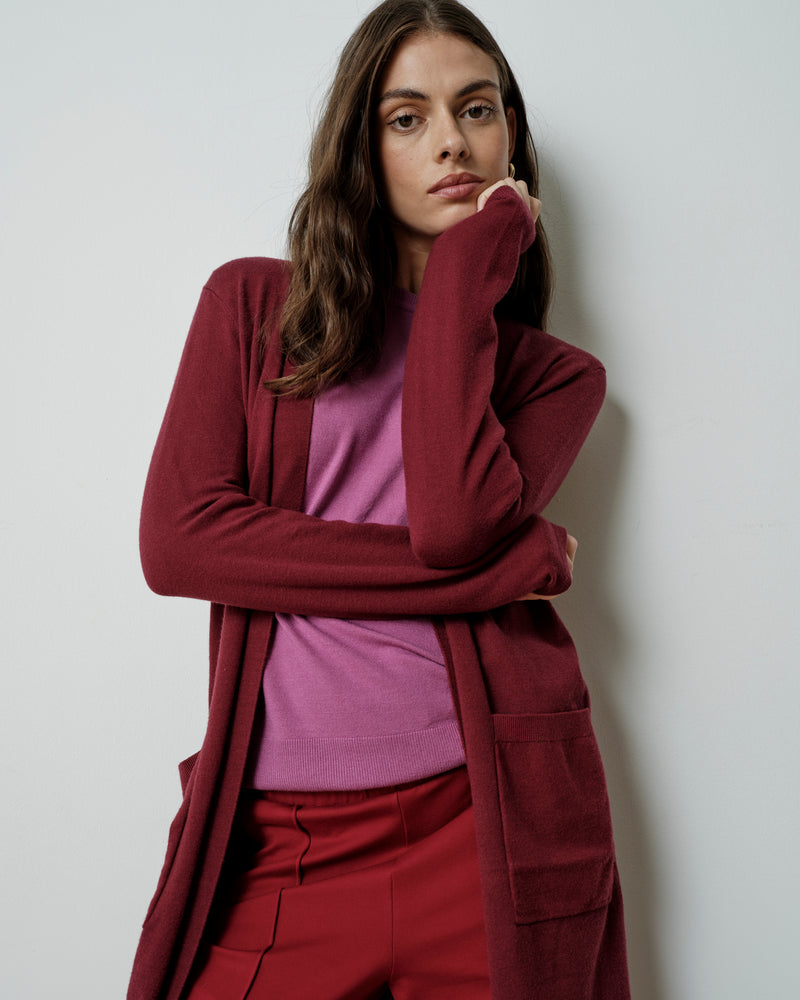 Savvy Double Knit Sweater Cardigan - Red Geranium