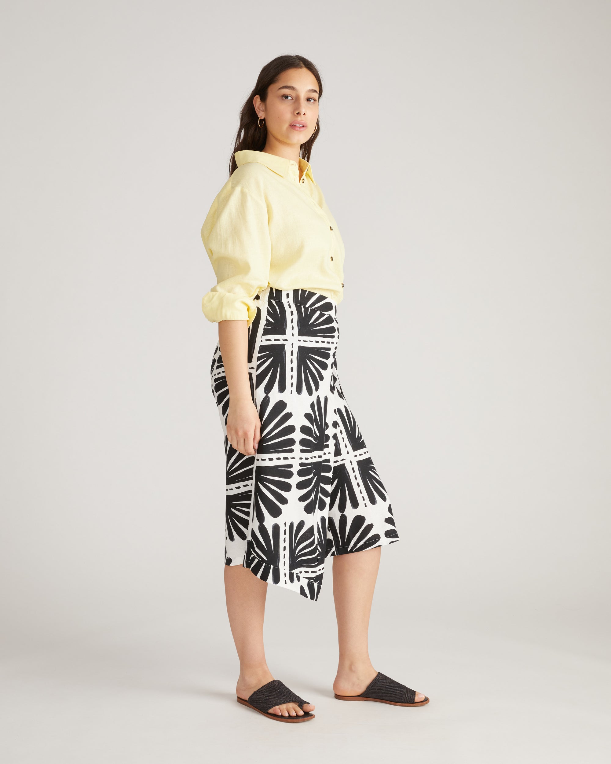 Villa Linen Wrap Culottes - Ink Bloom Print