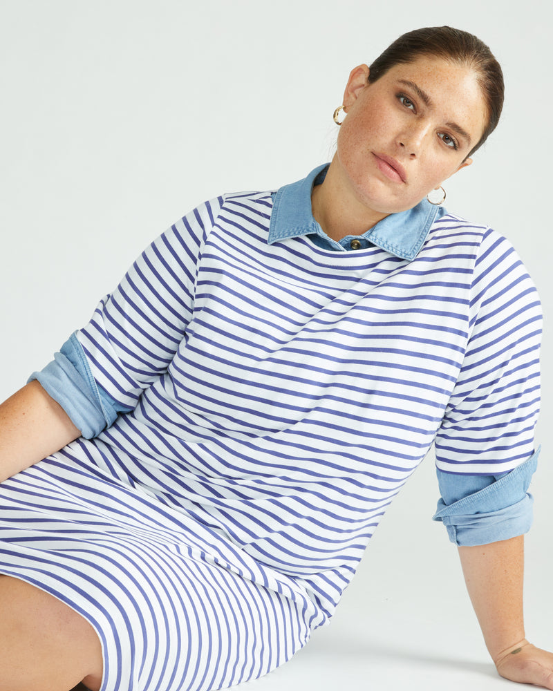 Belle Breton Stripe Jersey Dress - White/Classic Navy Stripe