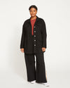 Stephanie Wide Leg Stripe Ponte Pants 30 Inch - Black with Ochre/White Stripe