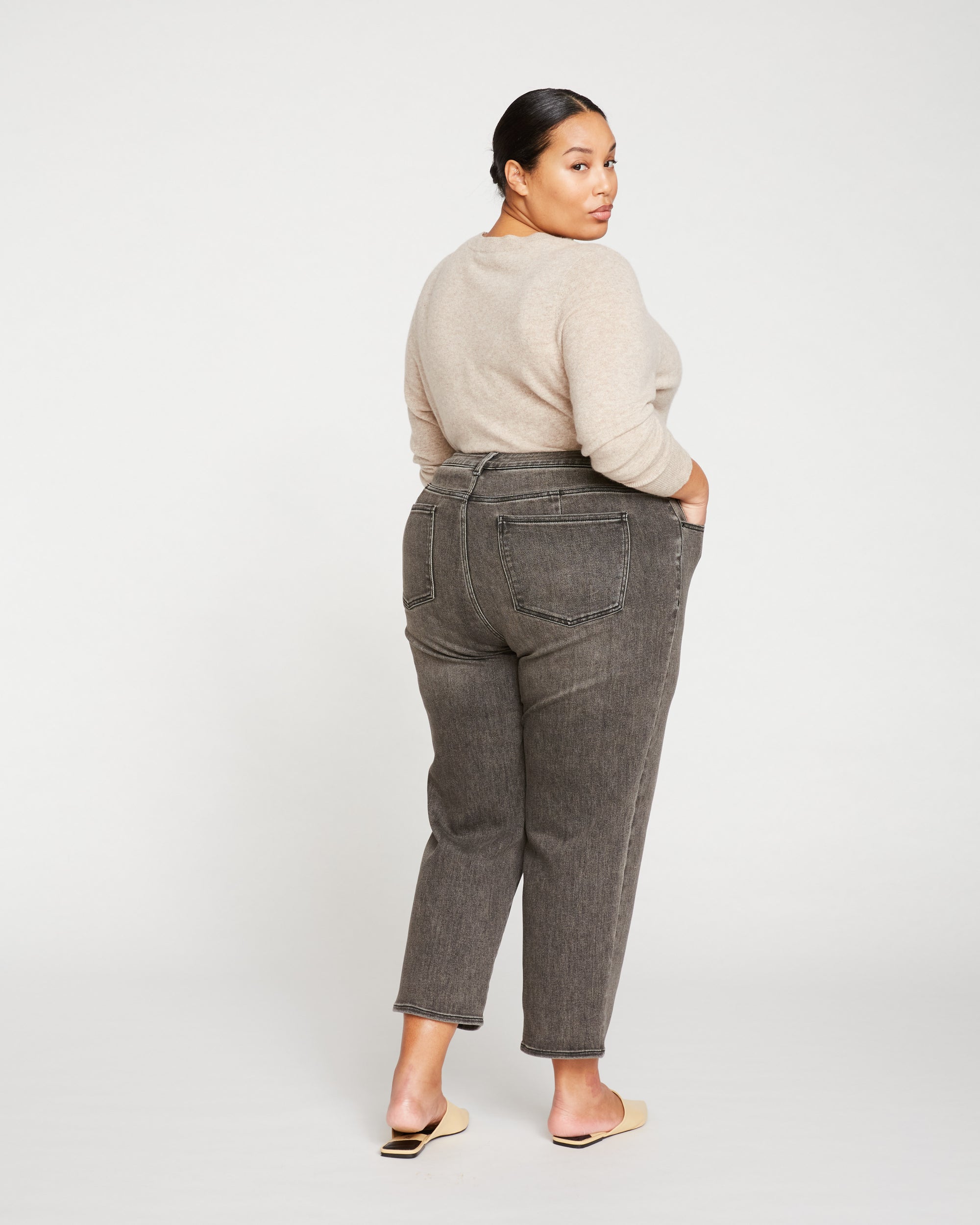 Donna High Rise Curve Straight Leg Jeans 27 Inch - Stonewash Black