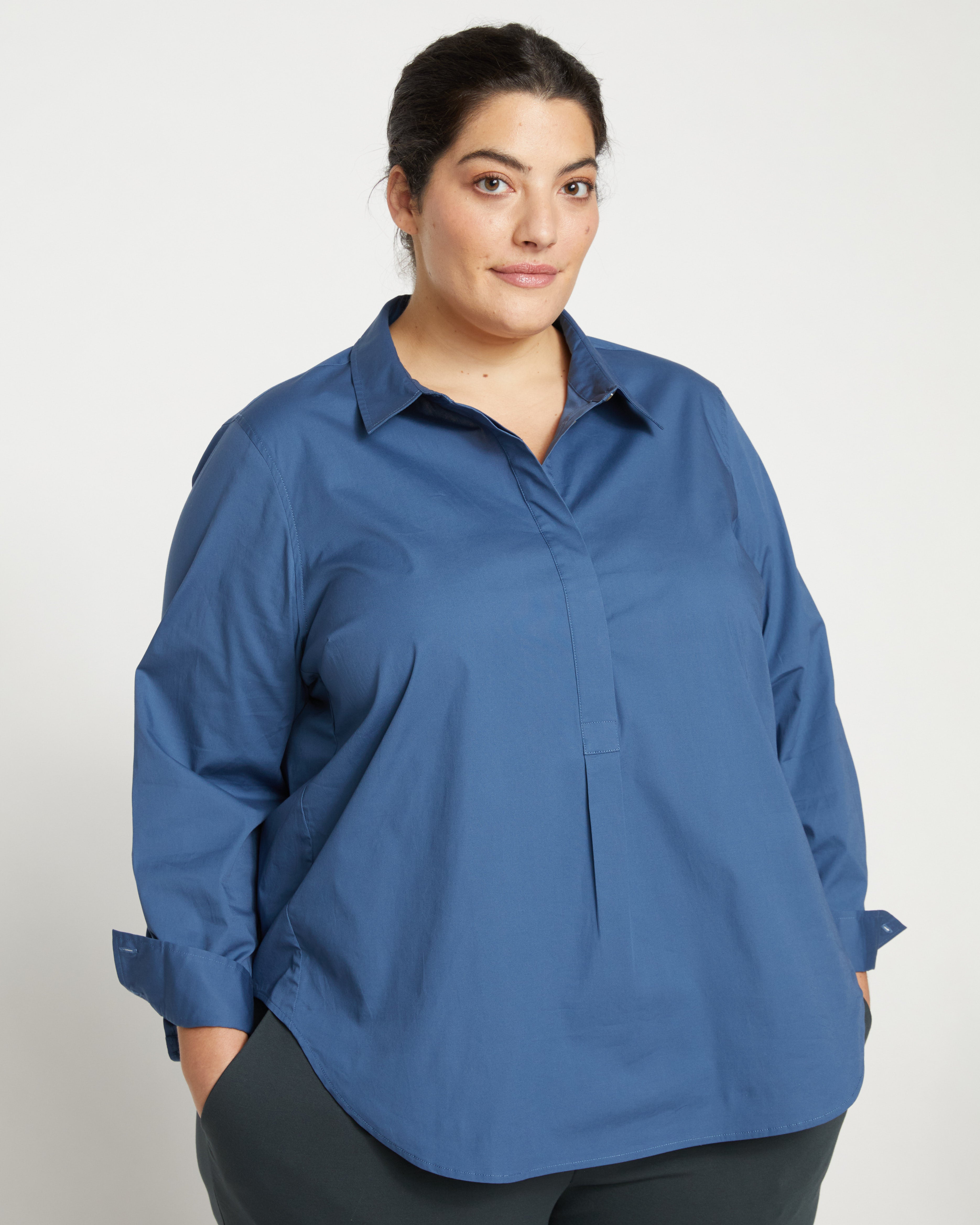 Elbe Popover Stretch Poplin Shirt Classic Fit - Bleu Scolaire