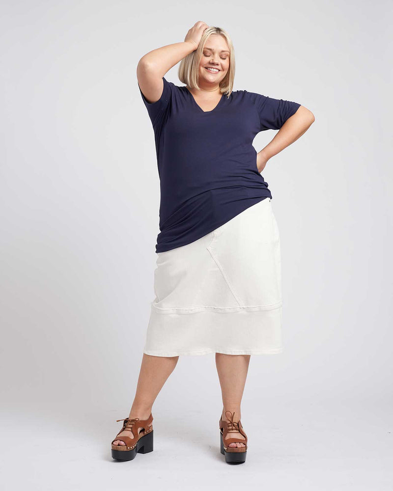 Liquid Jersey Genevette V Neck Top - Navy