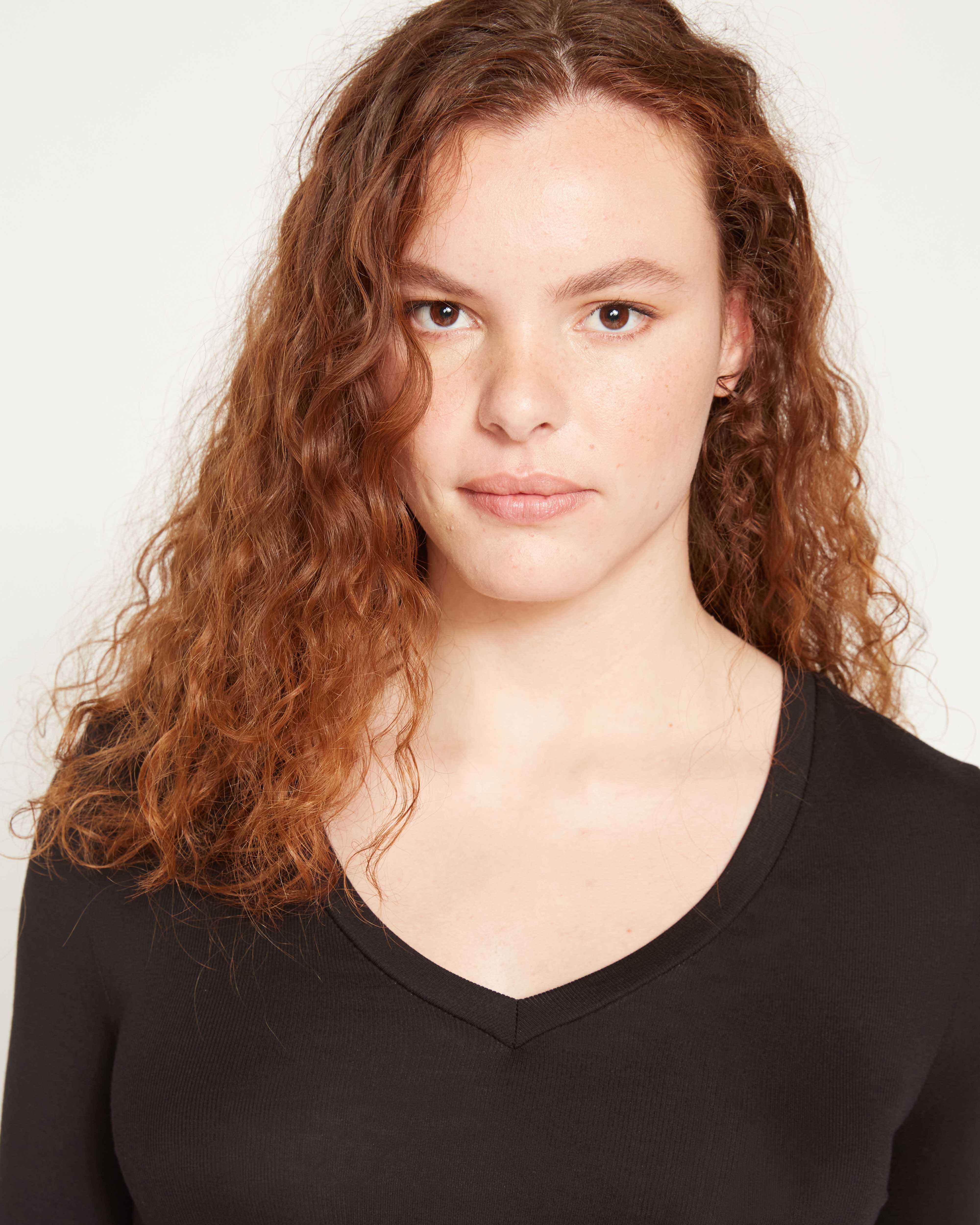 Foundation Long Sleeve V-Neck Tee - Black – Universal Standard